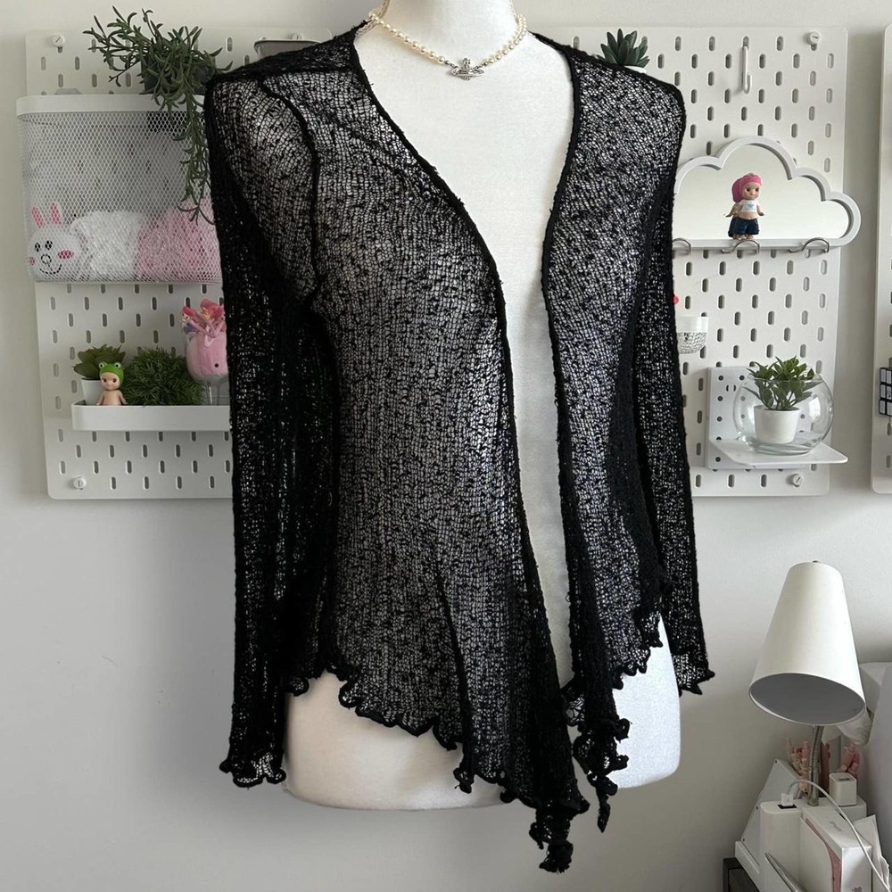 Black Boho Knit Shrug Chic Crochet style Mesh Fairy core Cardigan